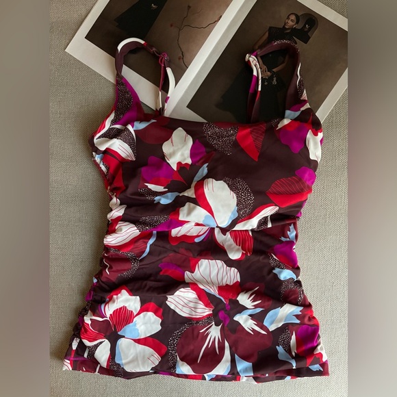 Athleta Square Neck Tankini In Hero Bloom Decadent Chocolate Top Size 34 D/DD - Picture 3 of 7